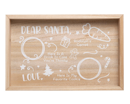 Kate & Milo Santa Cookies Tray Natural Wood, Christmas Decor