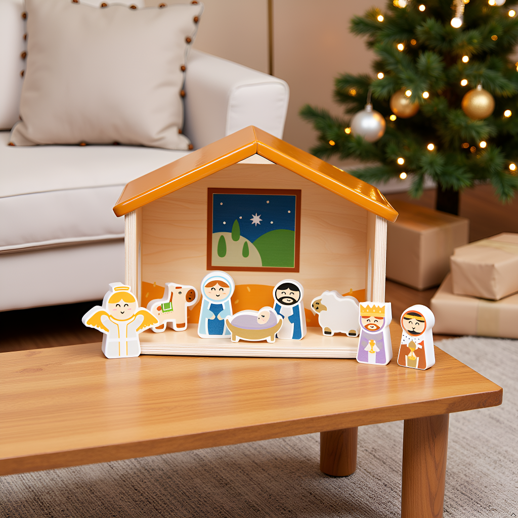 Wood Nativity Play Set, 10 Piece Christmas Toy Set For Kids