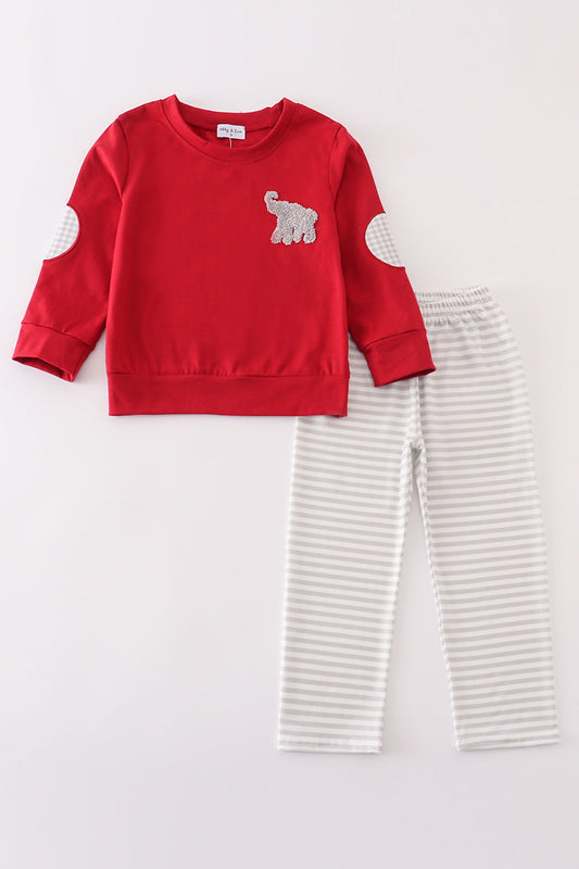 Maroon French Knot Boys Set