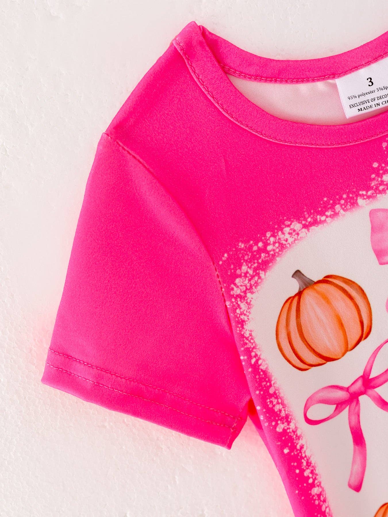 Girls Halloween Hot Pink Pumpkin Bow Short Sleeved Top + Bell-Bottom Pants Set