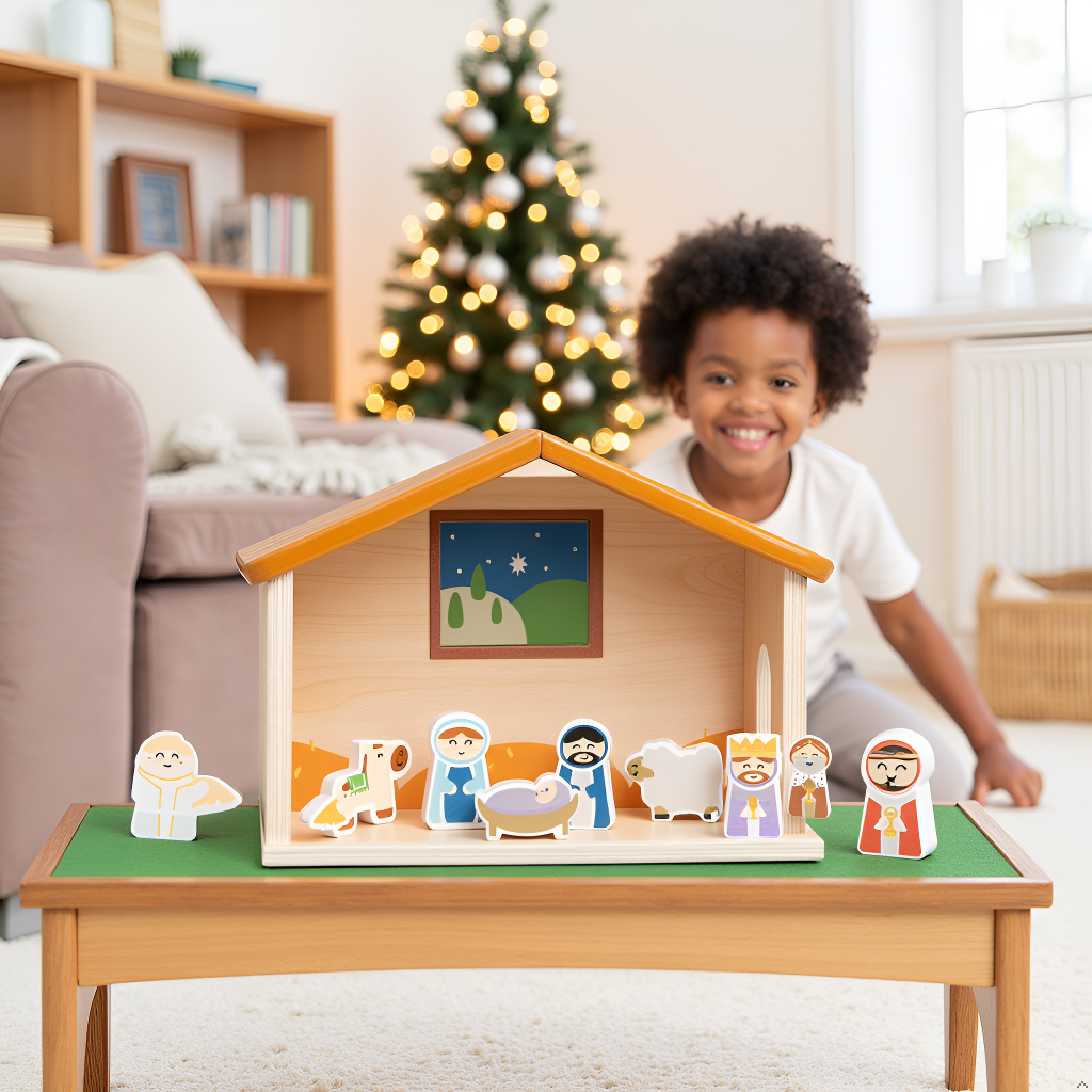 Wood Nativity Play Set, 10 Piece Christmas Toy Set For Kids