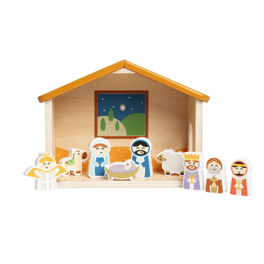 Wood Nativity Play Set, 10 Piece Christmas Toy Set For Kids