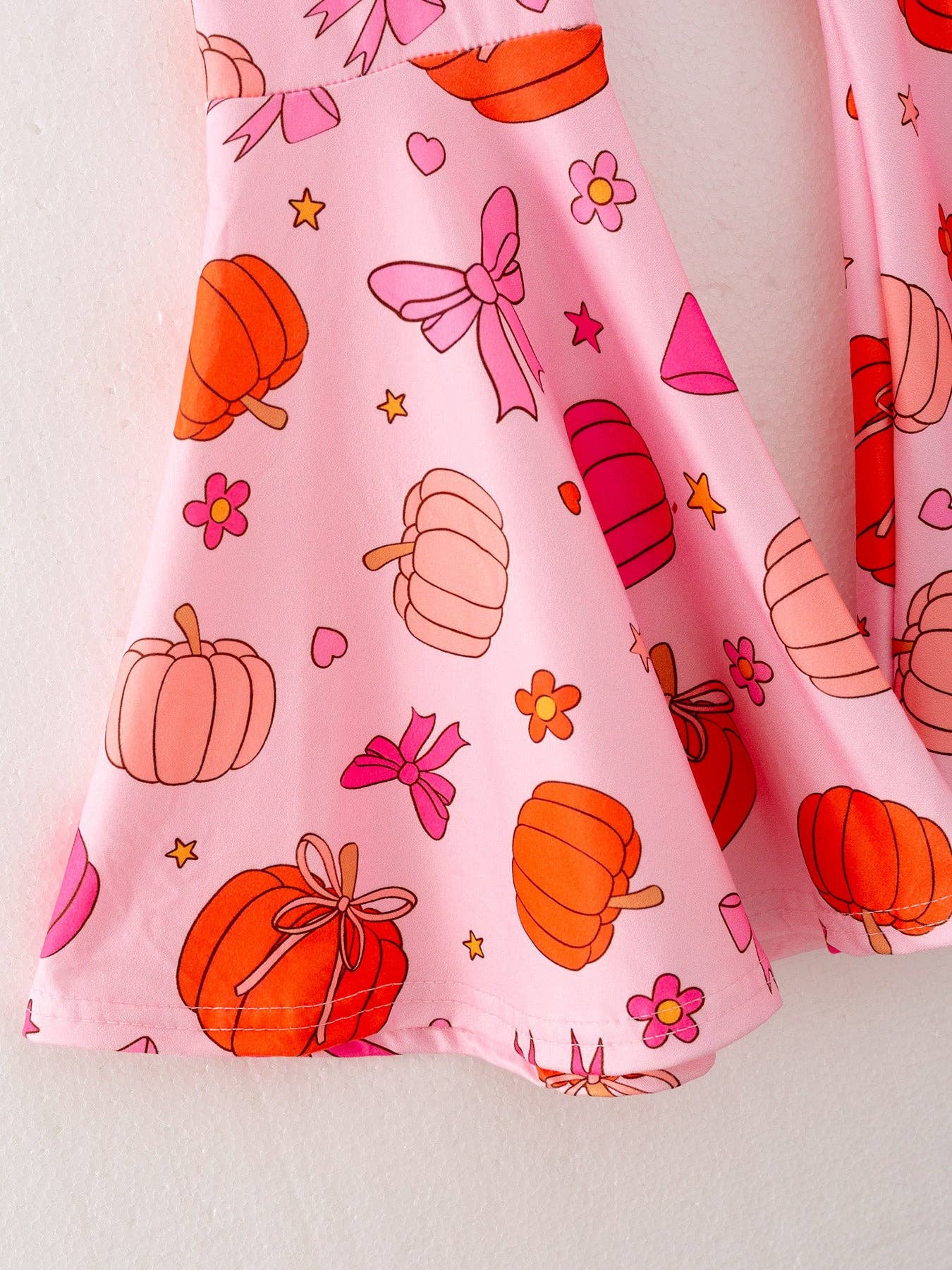 Girls Halloween Hot Pink Pumpkin Bow Short Sleeved Top + Bell-Bottom Pants Set