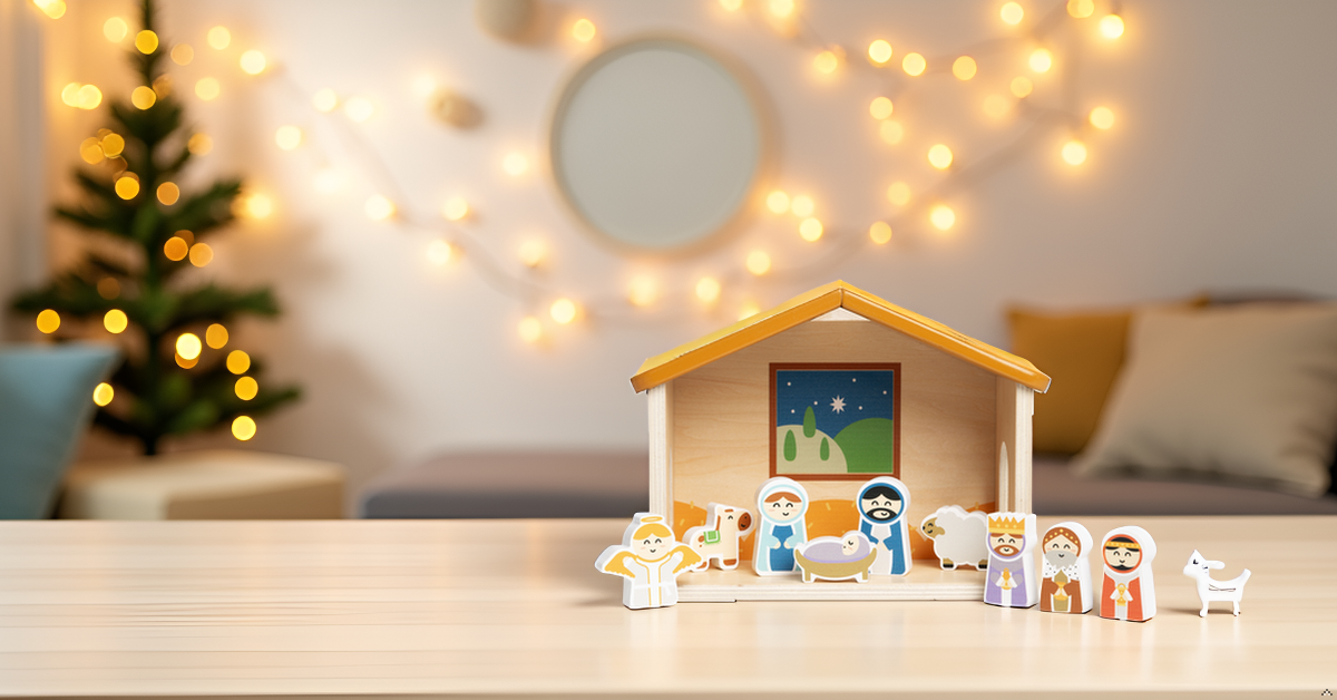 Wood Nativity Play Set, 10 Piece Christmas Toy Set For Kids