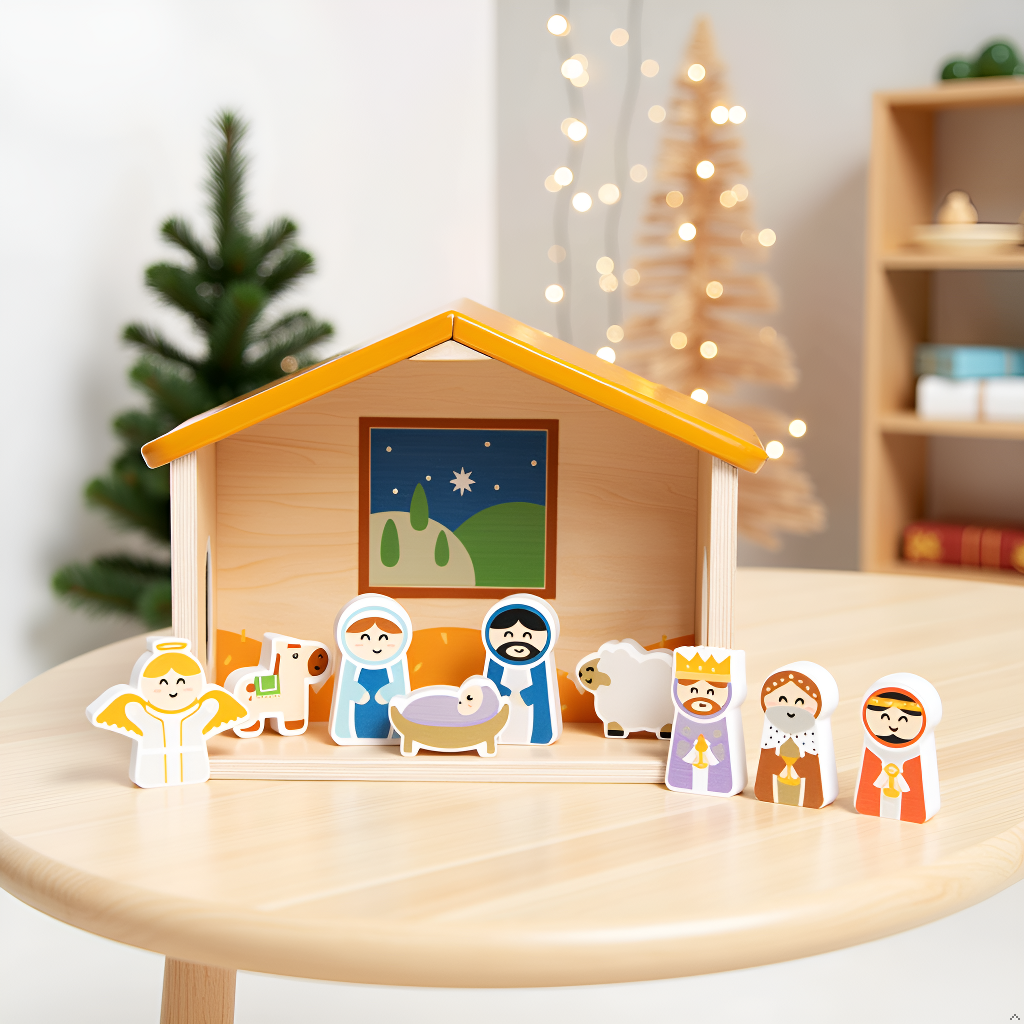 Wood Nativity Play Set, 10 Piece Christmas Toy Set For Kids