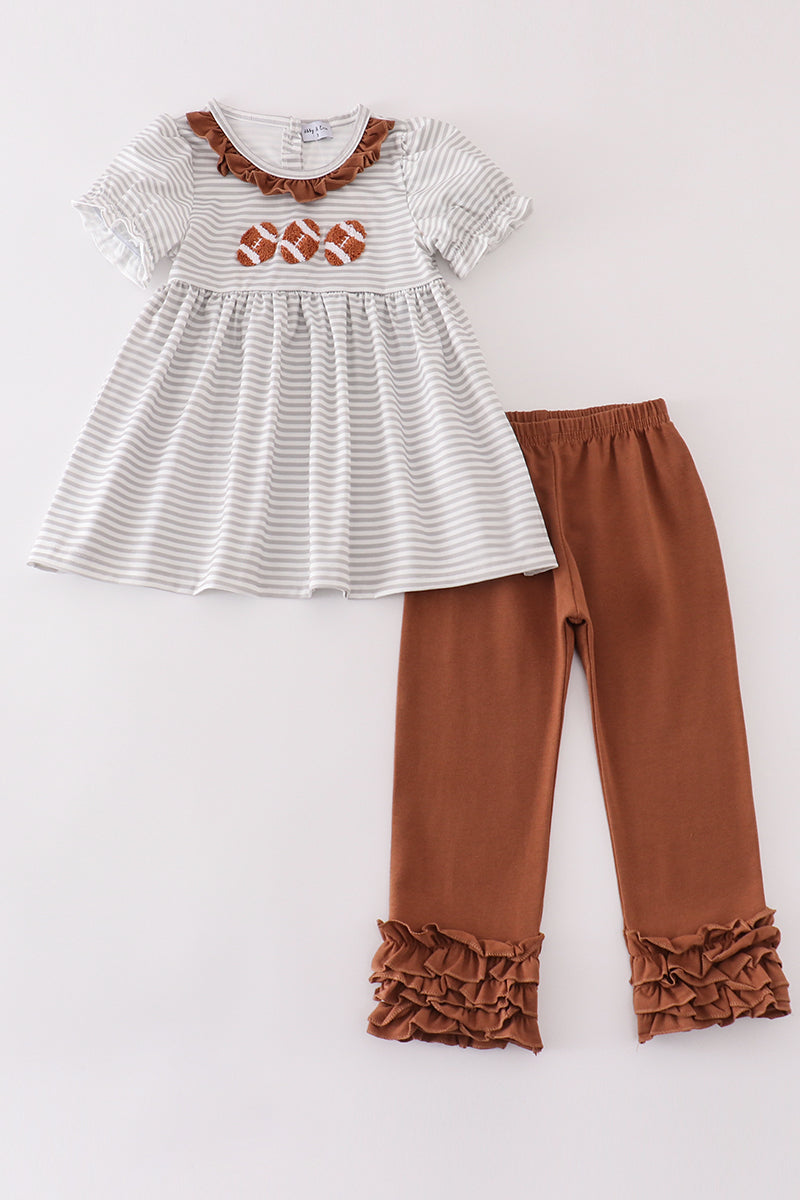 Football French Knot Girls Pants Set