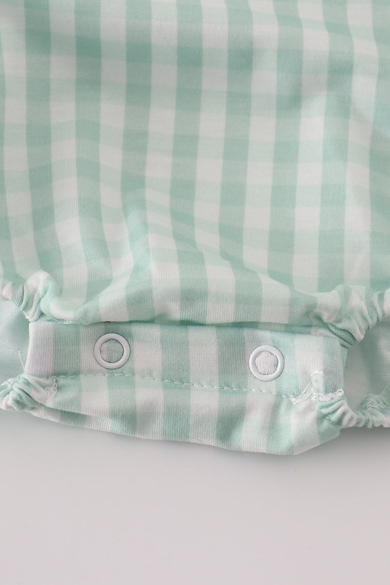 Green cow embroidery smocked gingham ruffle bubble