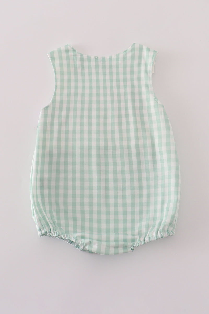 Green cow embroidery smocked gingham bubble