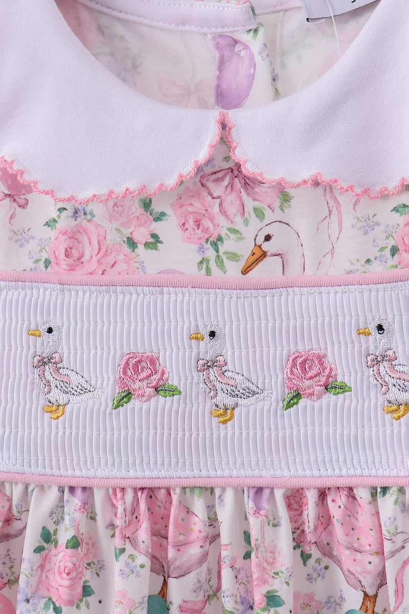 Pink duck smocked ruffle dress