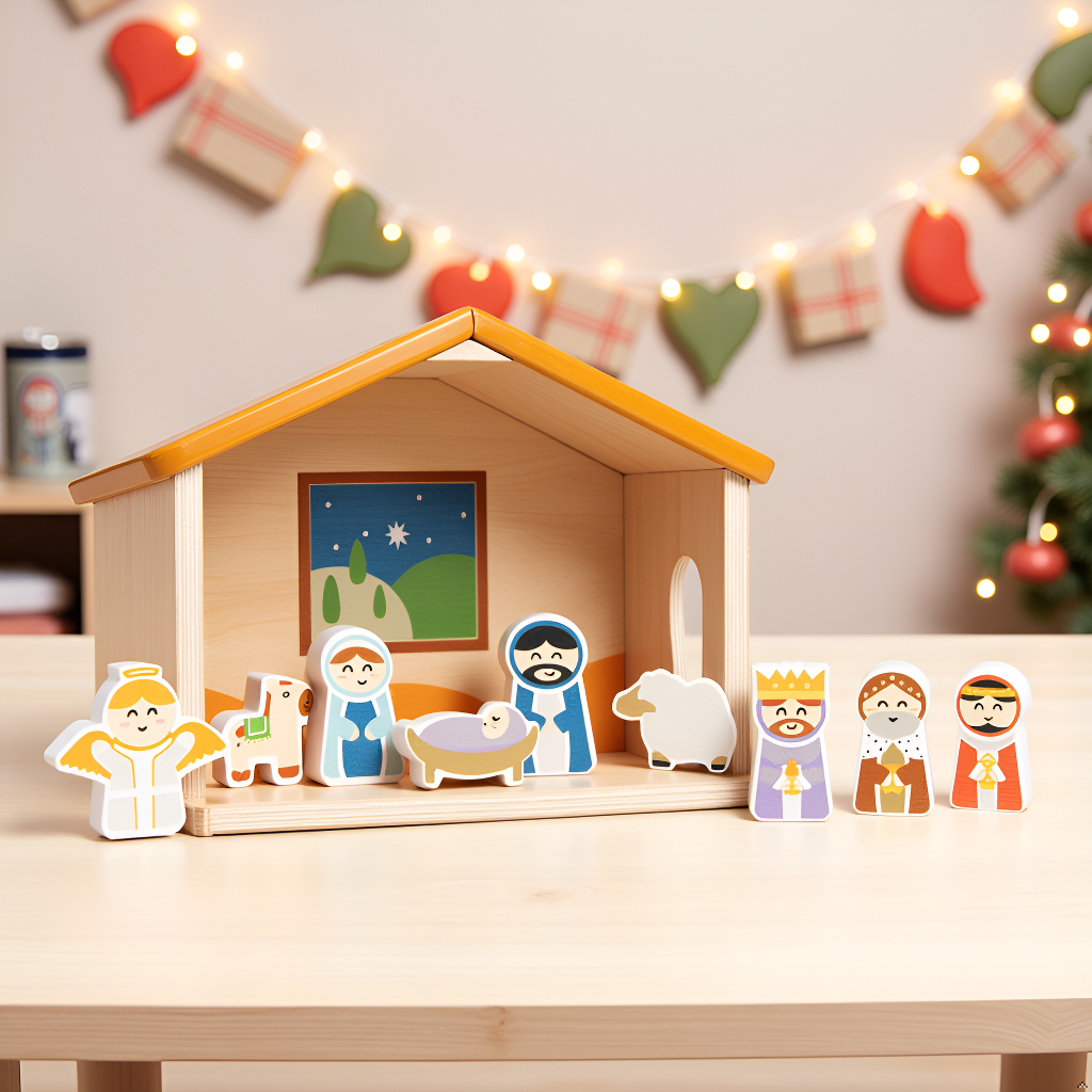 Wood Nativity Play Set, 10 Piece Christmas Toy Set For Kids