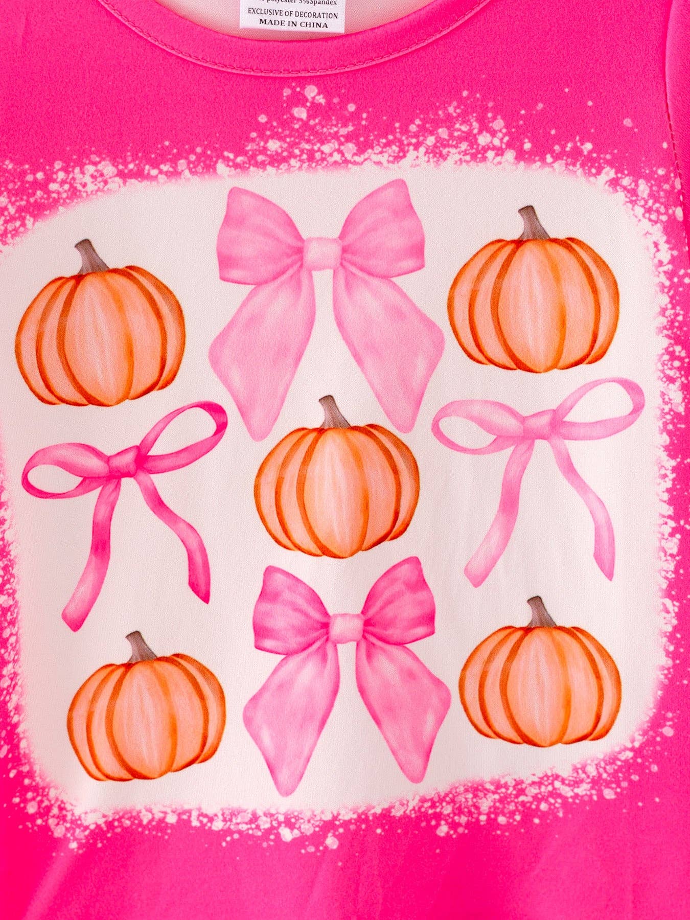 Girls Halloween Hot Pink Pumpkin Bow Short Sleeved Top + Bell-Bottom Pants Set