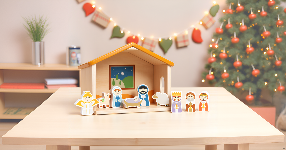 Wood Nativity Play Set, 10 Piece Christmas Toy Set For Kids