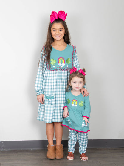 Rainbow Clover Field Gingham Dress