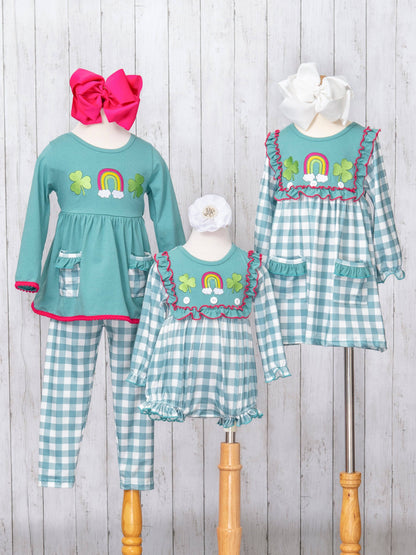 Rainbow Clover Field Gingham Dress
