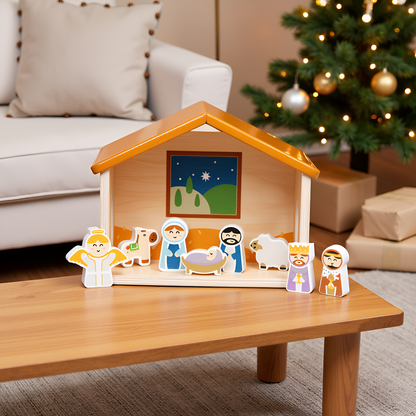 Wood Nativity Play Set, 10 Piece Christmas Toy Set For Kids