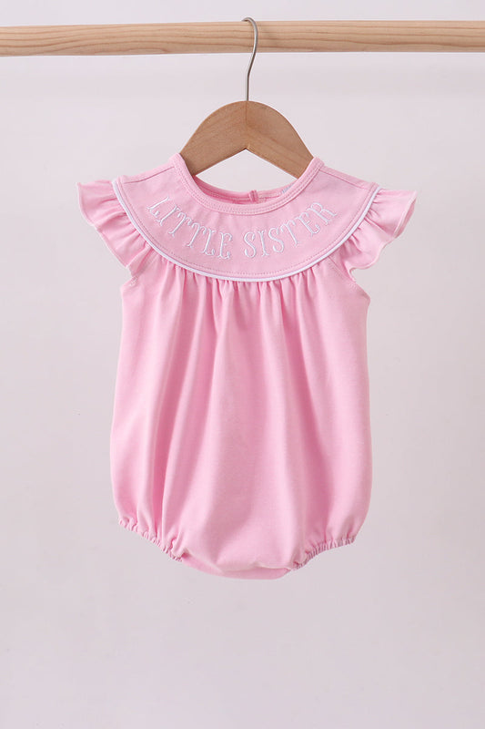 Pink litter sister embroidery ruffle bubble