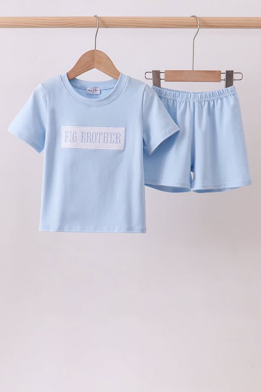 Blue big brother embroidery shorts set