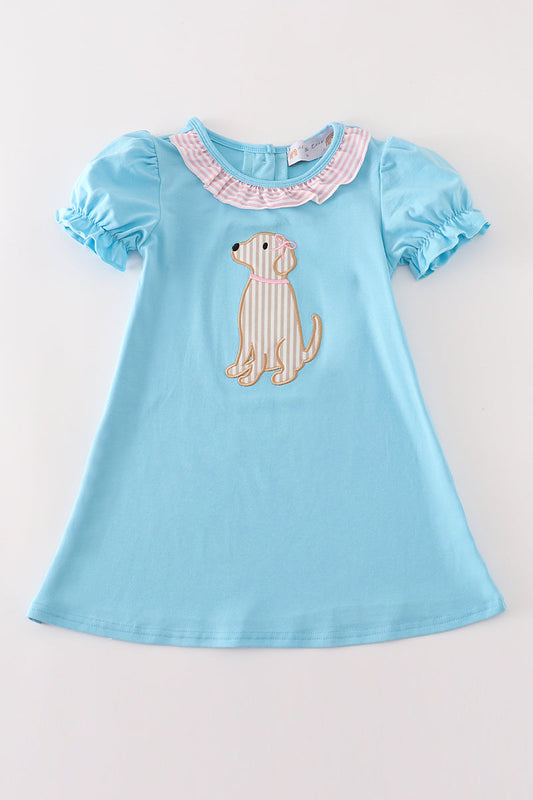 Blue Puppy Appliqué Dress