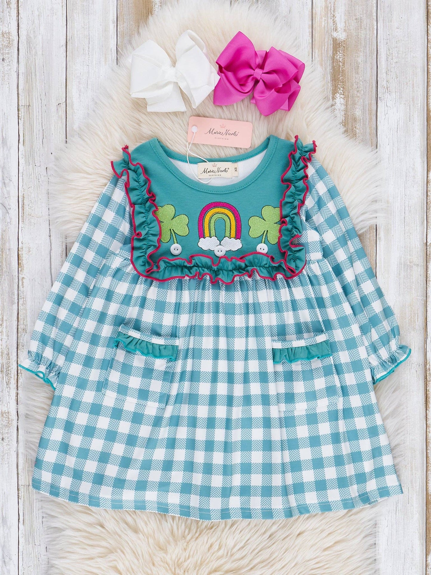 Rainbow Clover Field Gingham Dress
