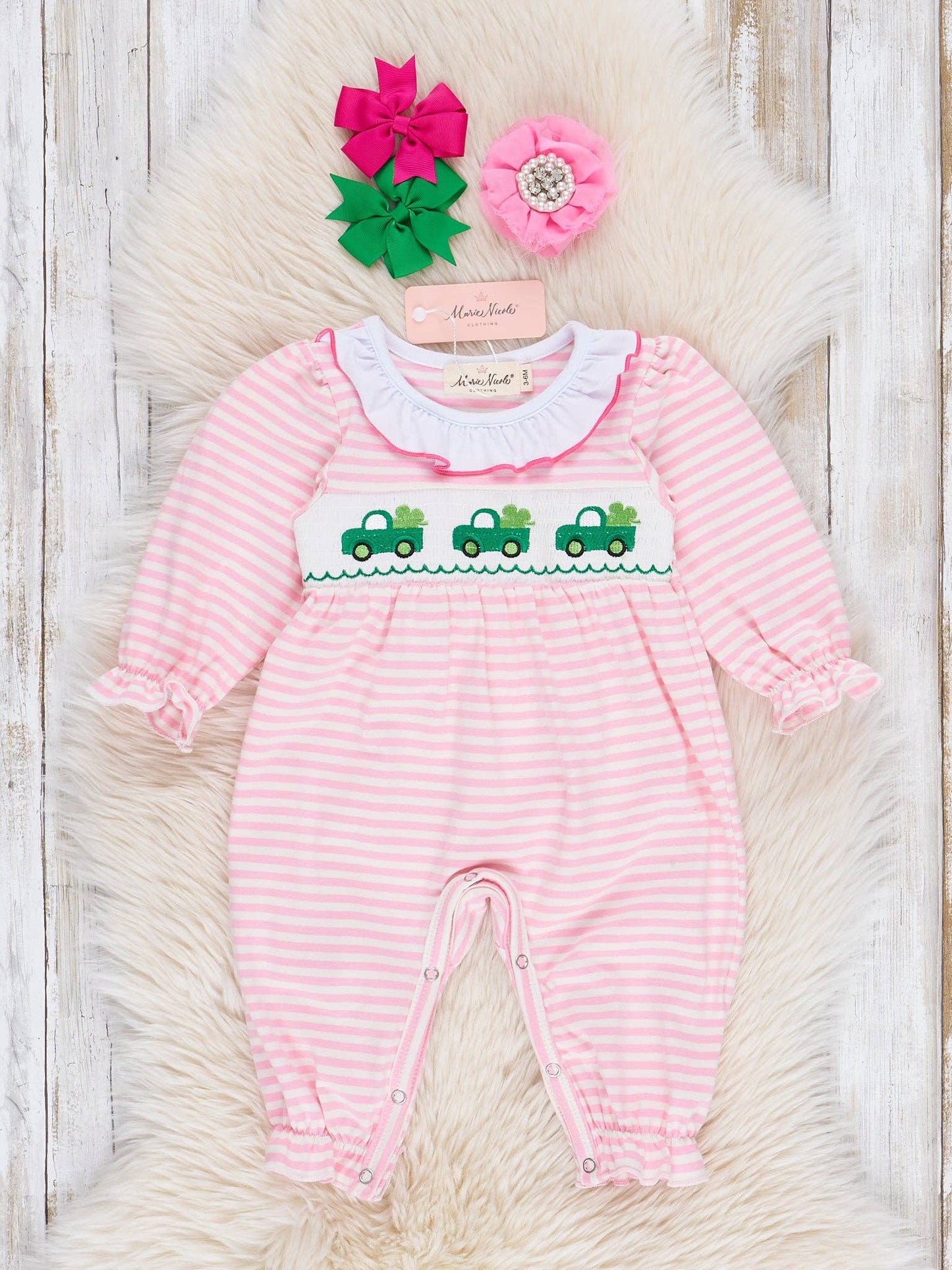 Clover Truck Smocked Ruffle Romper