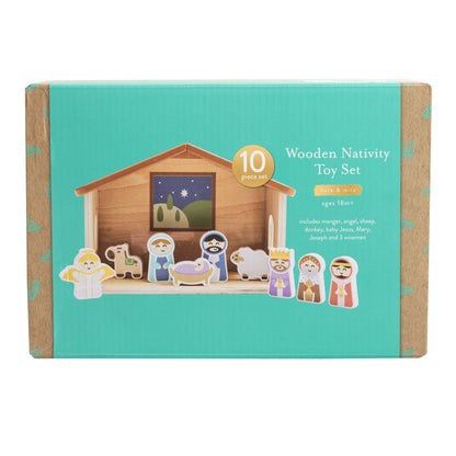 Wood Nativity Play Set, 10 Piece Christmas Toy Set For Kids