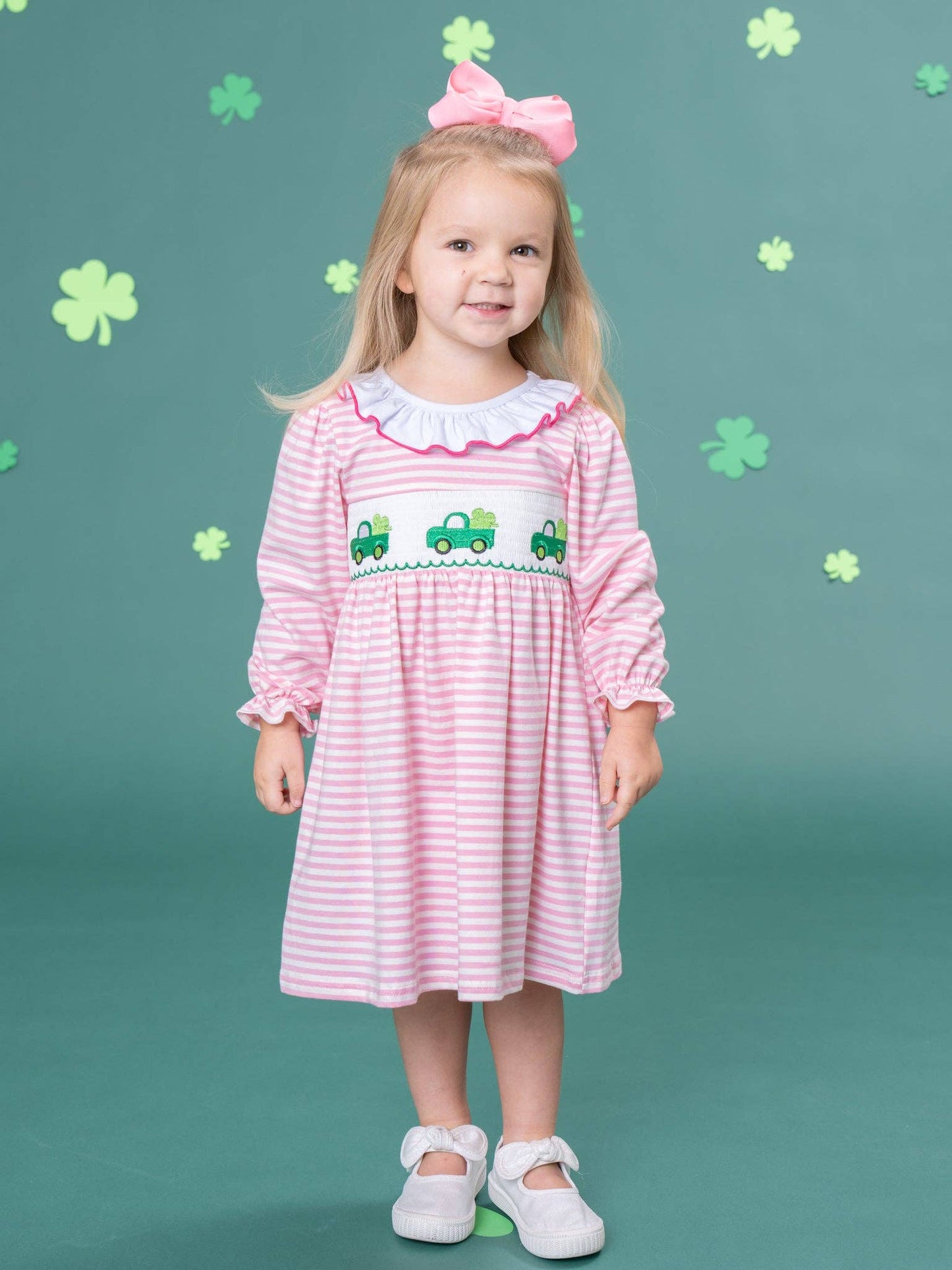 Clover Truck Smocked Ruffle Dress