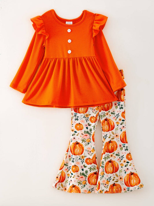 Girls Halloween Pumpkin Print Set