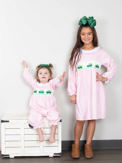 Clover Truck Smocked Ruffle Dress