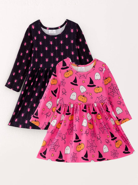 Girls Dress Of 2 Pcs In One Package Halloween Star Ghost Pumpkin Print Dress