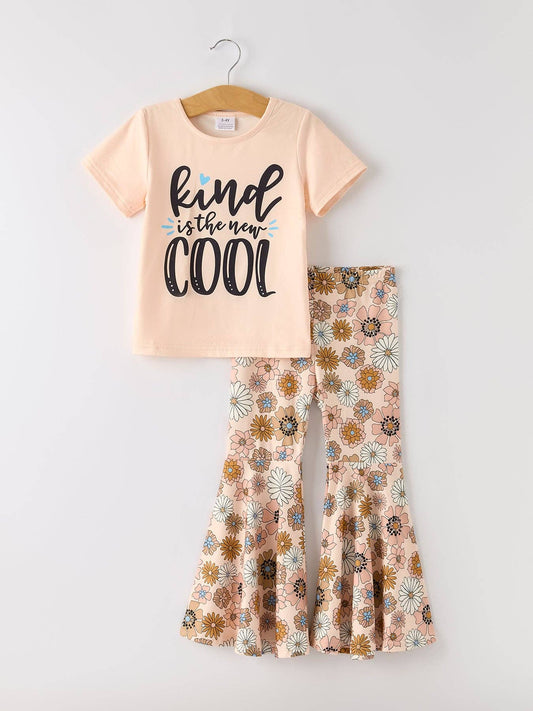 Girls Letter Print Top + Floral Pattern Pants
