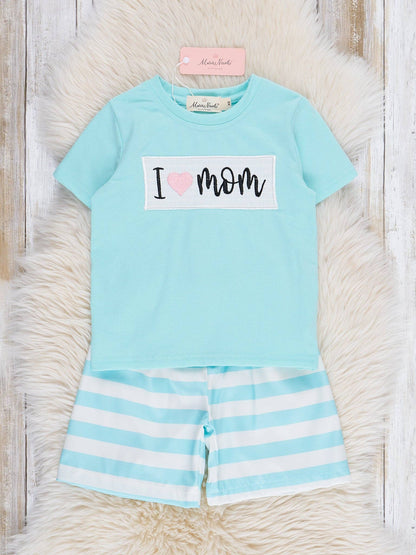 Aqua "I Love Mom" Smocked Outfit