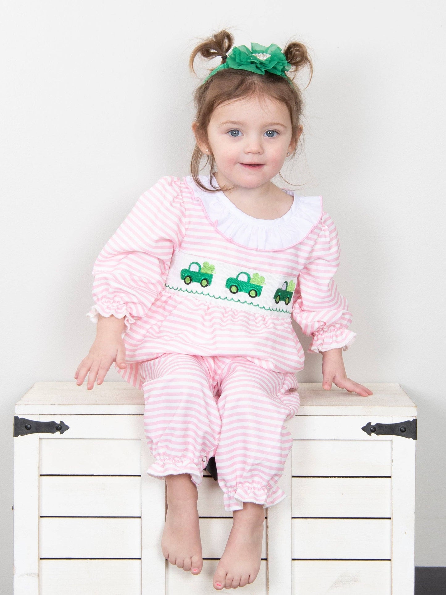 Clover Truck Smocked Ruffle Romper