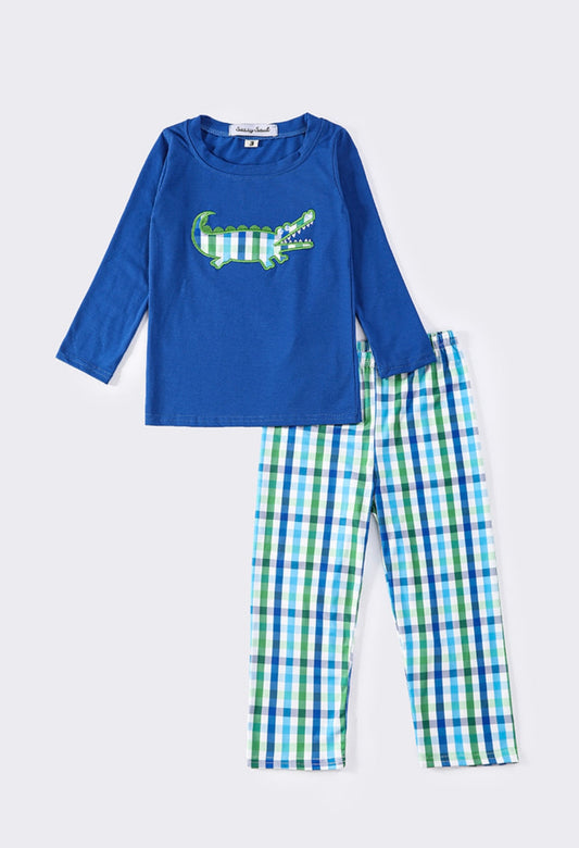 Blue Alligator Appliqué Boys 2pc