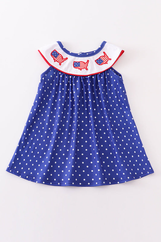 Blue Patriotic Flag Applique Dress