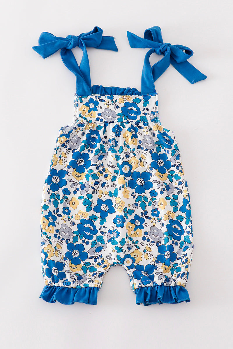 Blue Floral Print Girl Romper