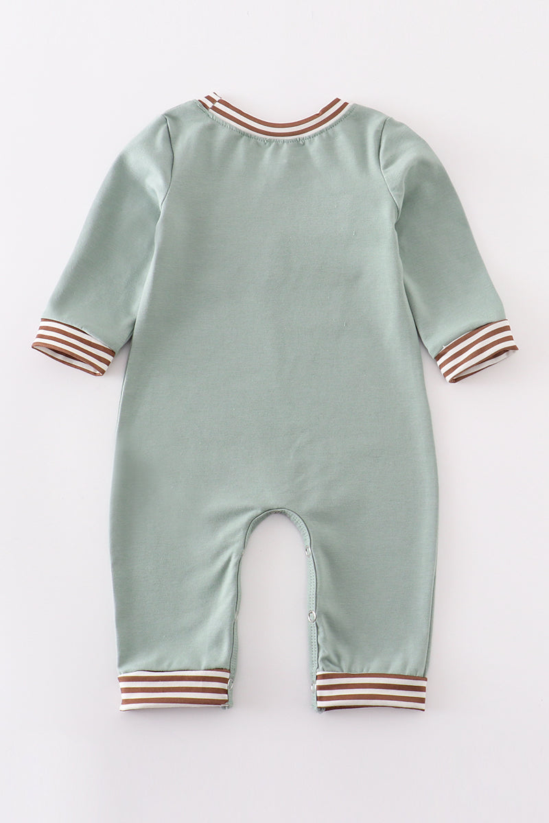 Green farm cow French knot boy romper