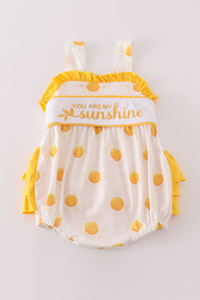 Yellow you are my sunshine embroidery girl bubble