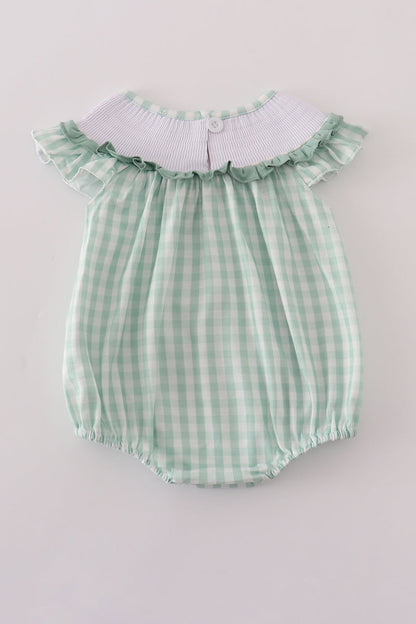 Green cow embroidery smocked gingham ruffle bubble