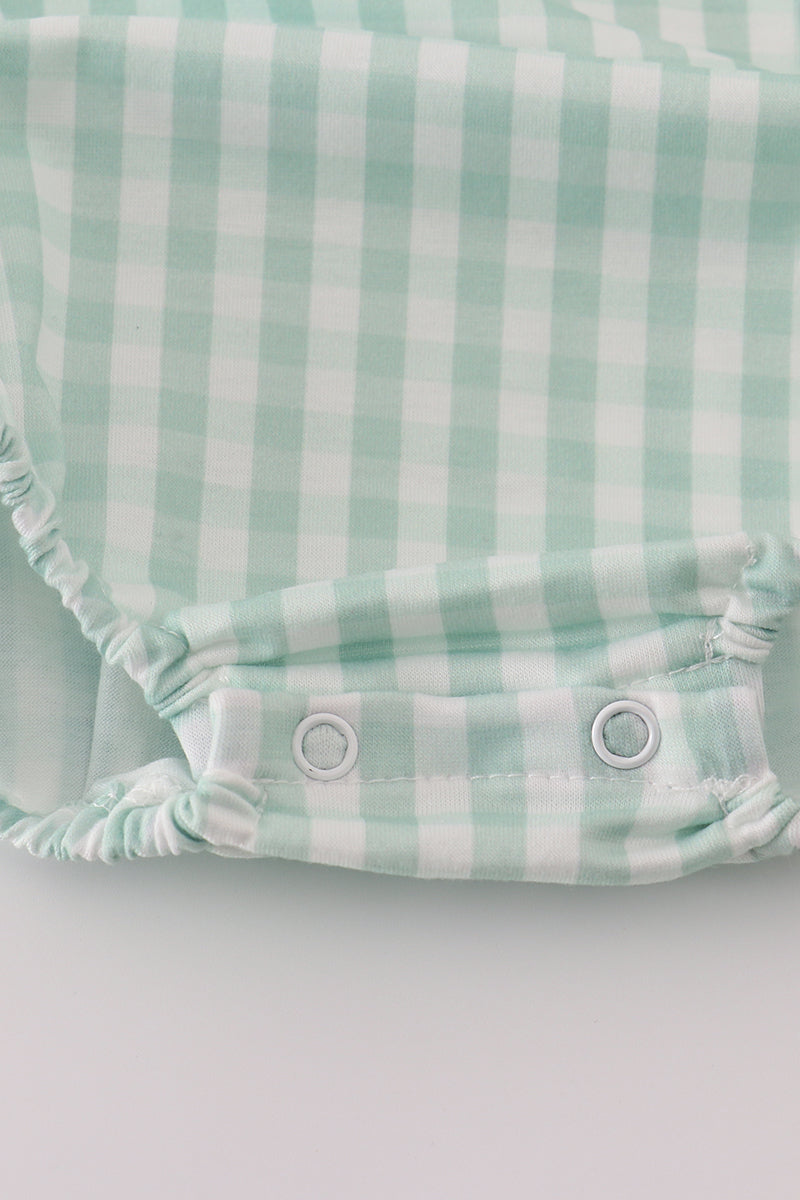 Green cow embroidery smocked gingham bubble