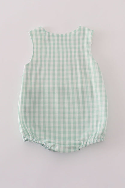 Green cow embroidery smocked gingham bubble