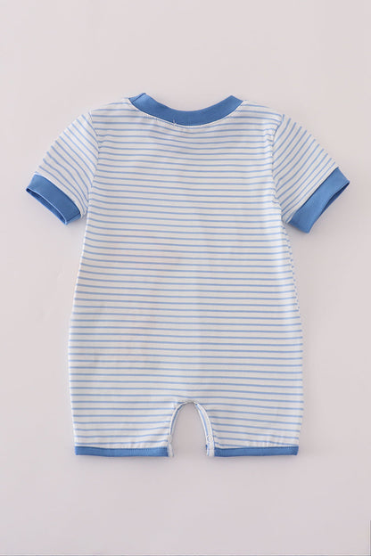 Blue stripe buffalo applique romper
