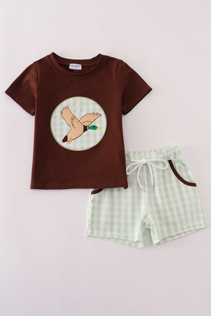 Brown duck applique shorts set