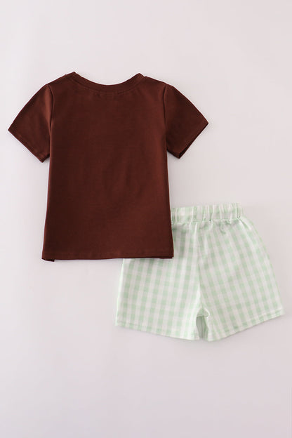 Brown duck applique shorts set