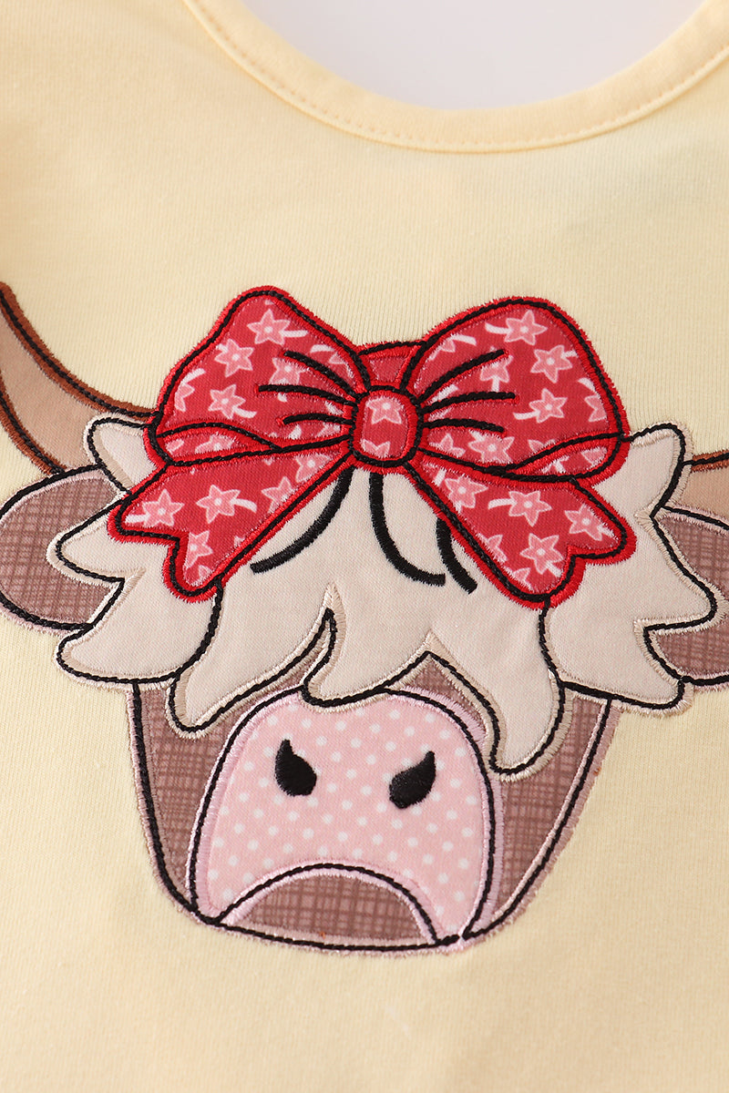 Highland cow applique ruffle bloomer set