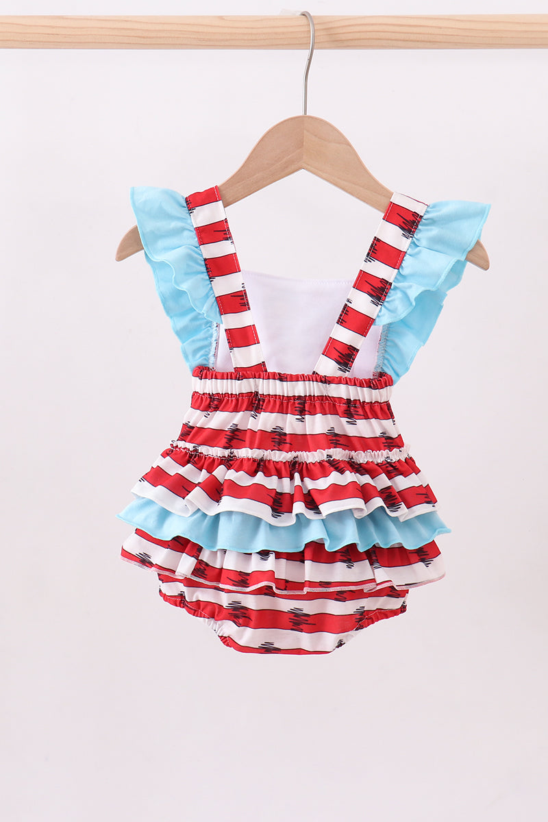 Red stripe Dr. Seuss bow ruffle bubble