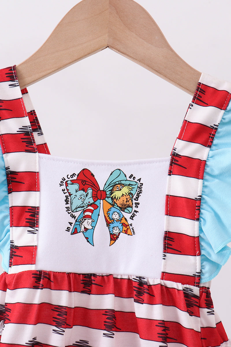 Red stripe Dr. Seuss bow ruffle bubble