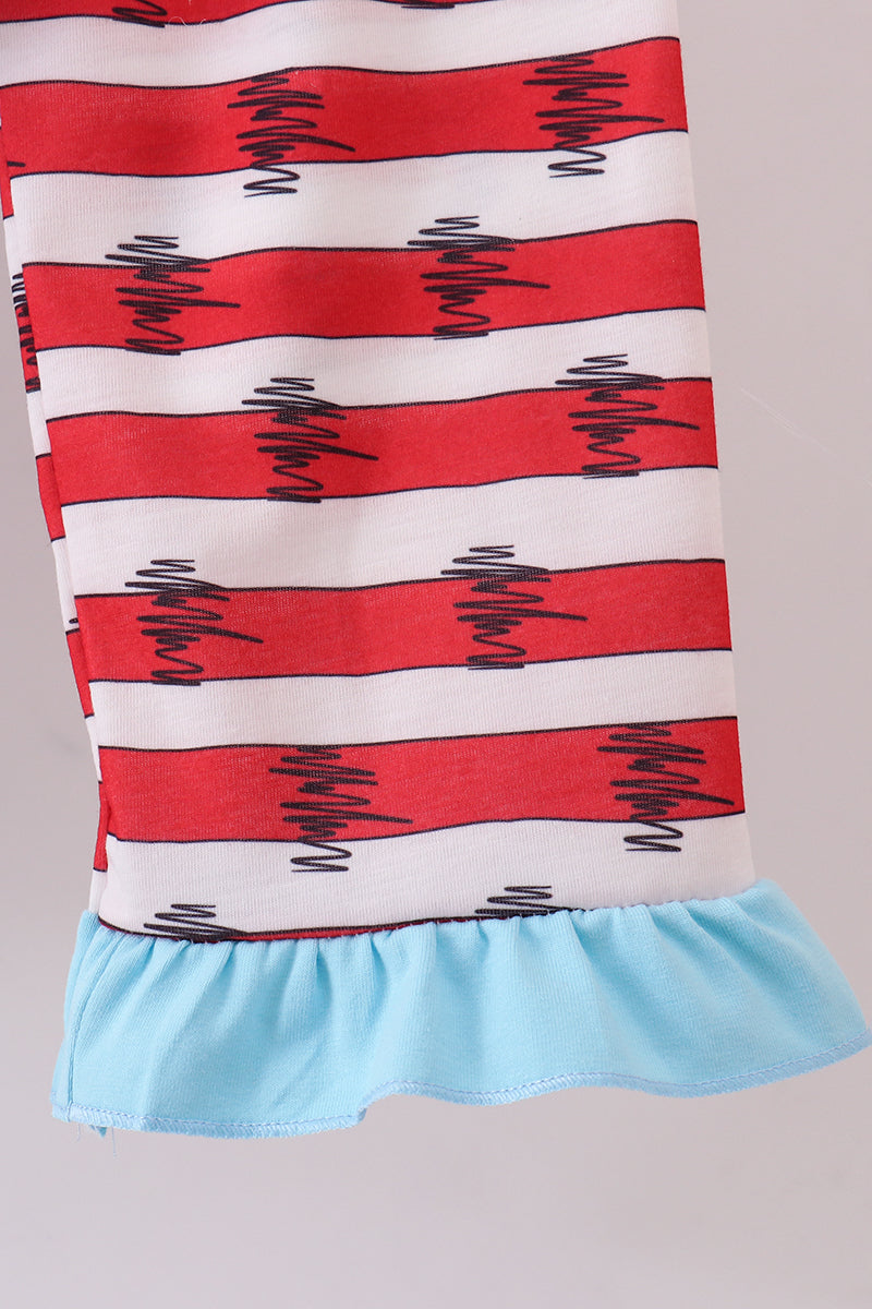 Red stripe Dr. Seuss bow ruffle pants set
