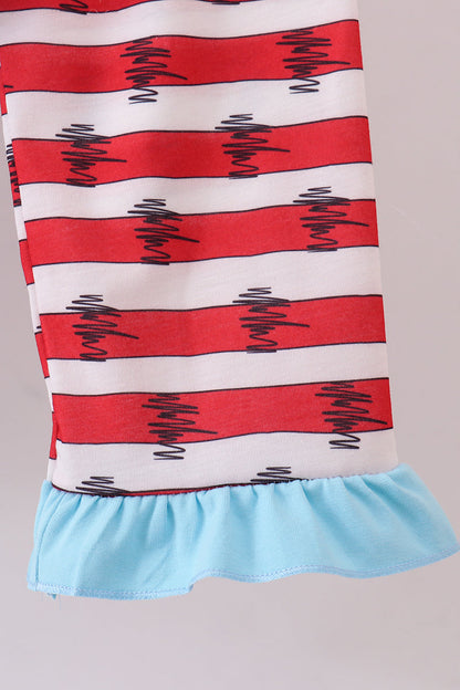 Red stripe Dr. Seuss bow ruffle pants set