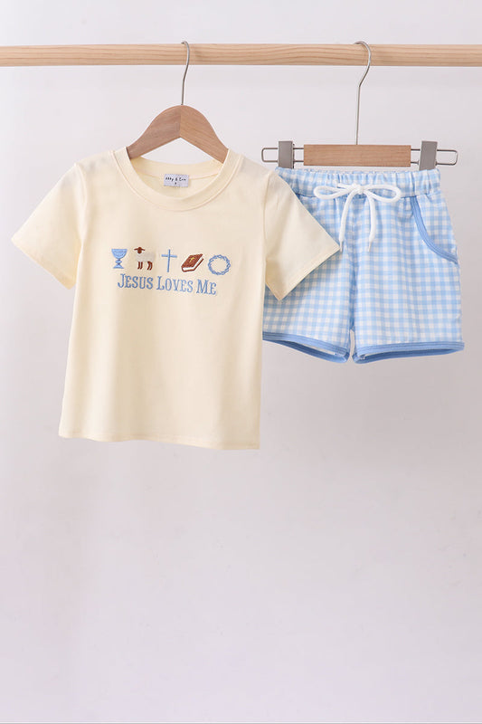 Jesus loves me embroidery shorts set