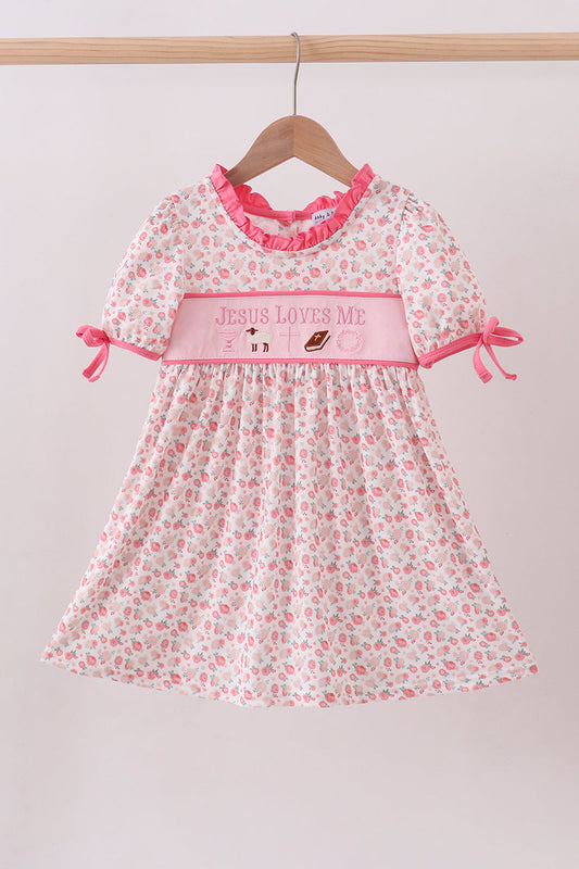 Pink Jesus loves me embroidery dress